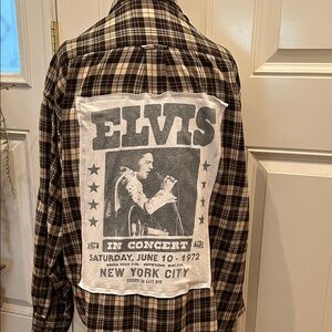Upcycled Flannel Nordstrom Plaid Shirt with Elvis Concert Graphic XL
